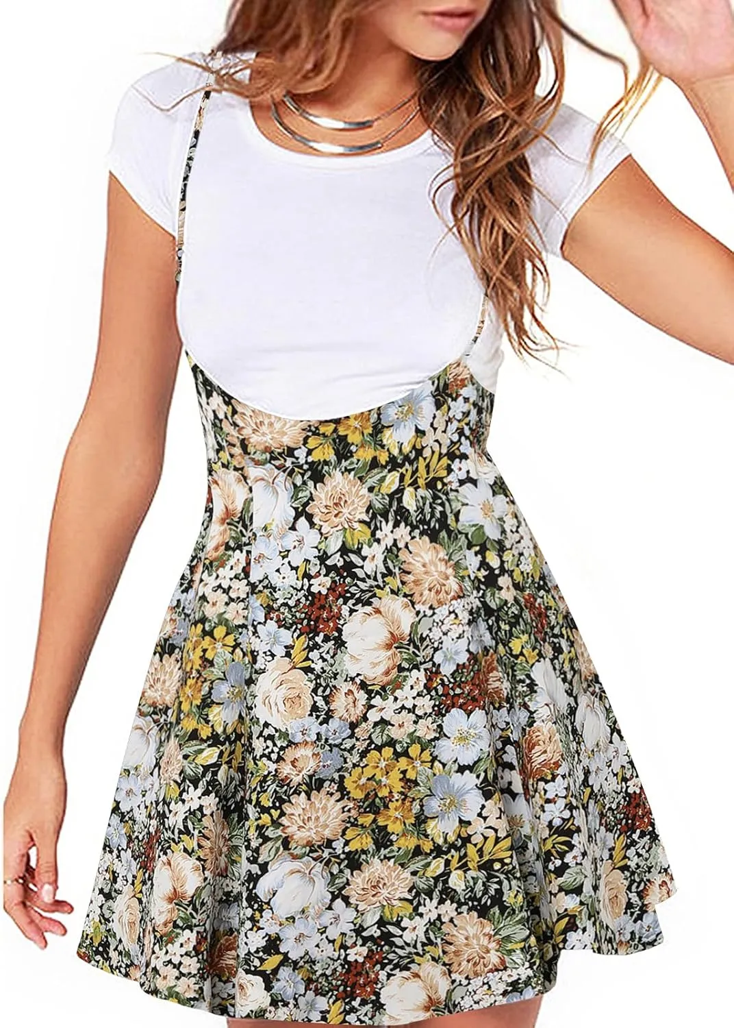 YOINS Women's Suspender Skirt Basic High Waist Versatile Flared Skater Skirt
