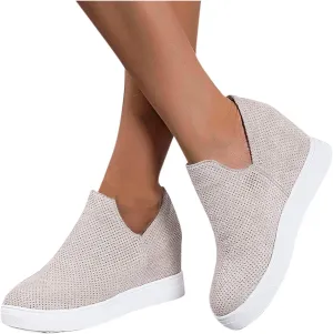 ZBYY Women's Wedge Canvas Sneakers Hidden Heel Platform Wedge Booties Breathable Wedgie Walking Slip on Flats Shoes