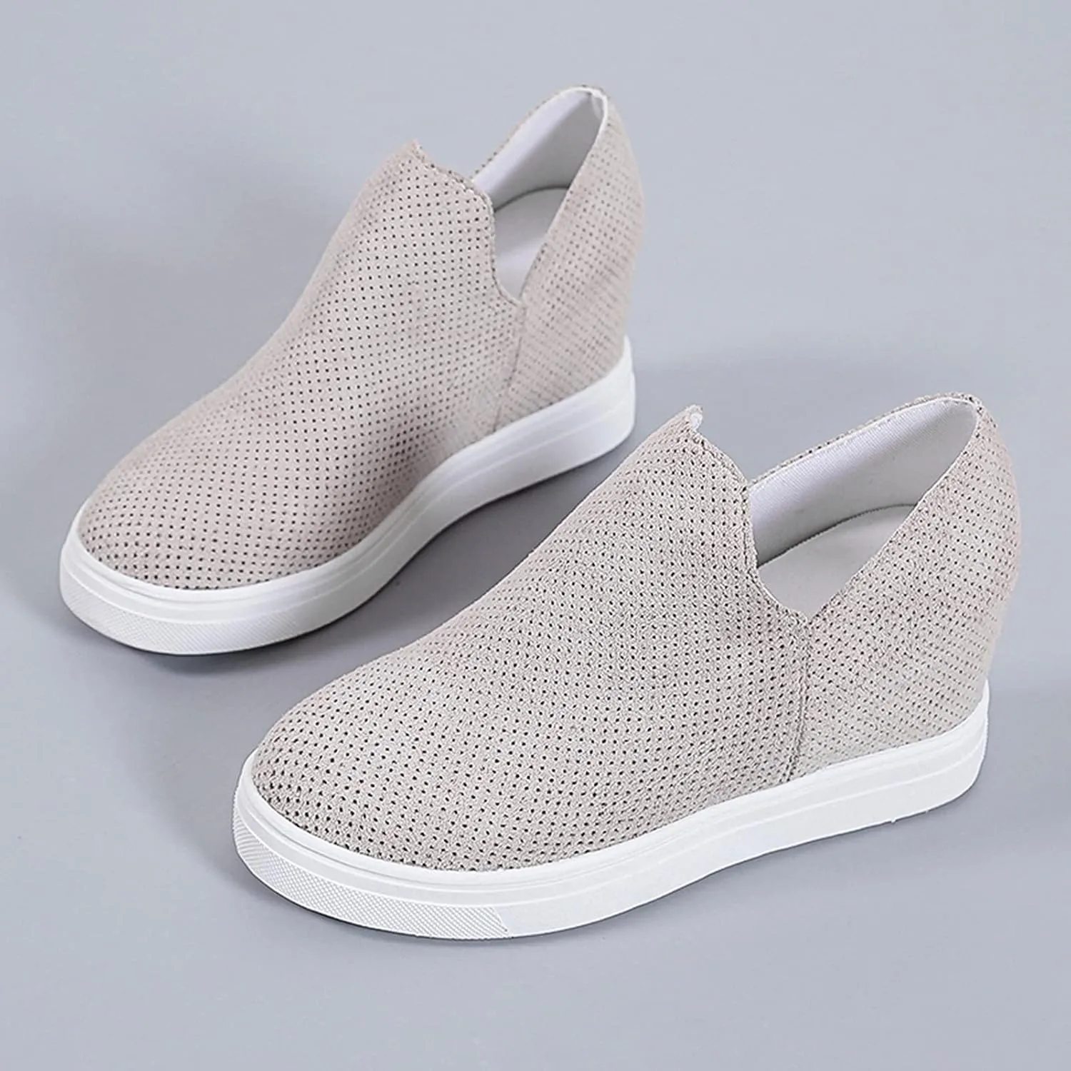 ZBYY Women's Wedge Canvas Sneakers Hidden Heel Platform Wedge Booties Breathable Wedgie Walking Slip on Flats Shoes