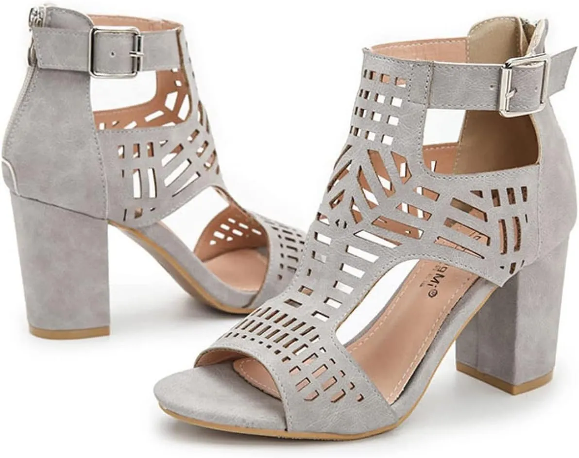 ZKXYFFS Chunky Heeled Sandals for Women Cutout Open Toe Summer Block Heels Ankle Strap Party Dress High Heeled Sandals