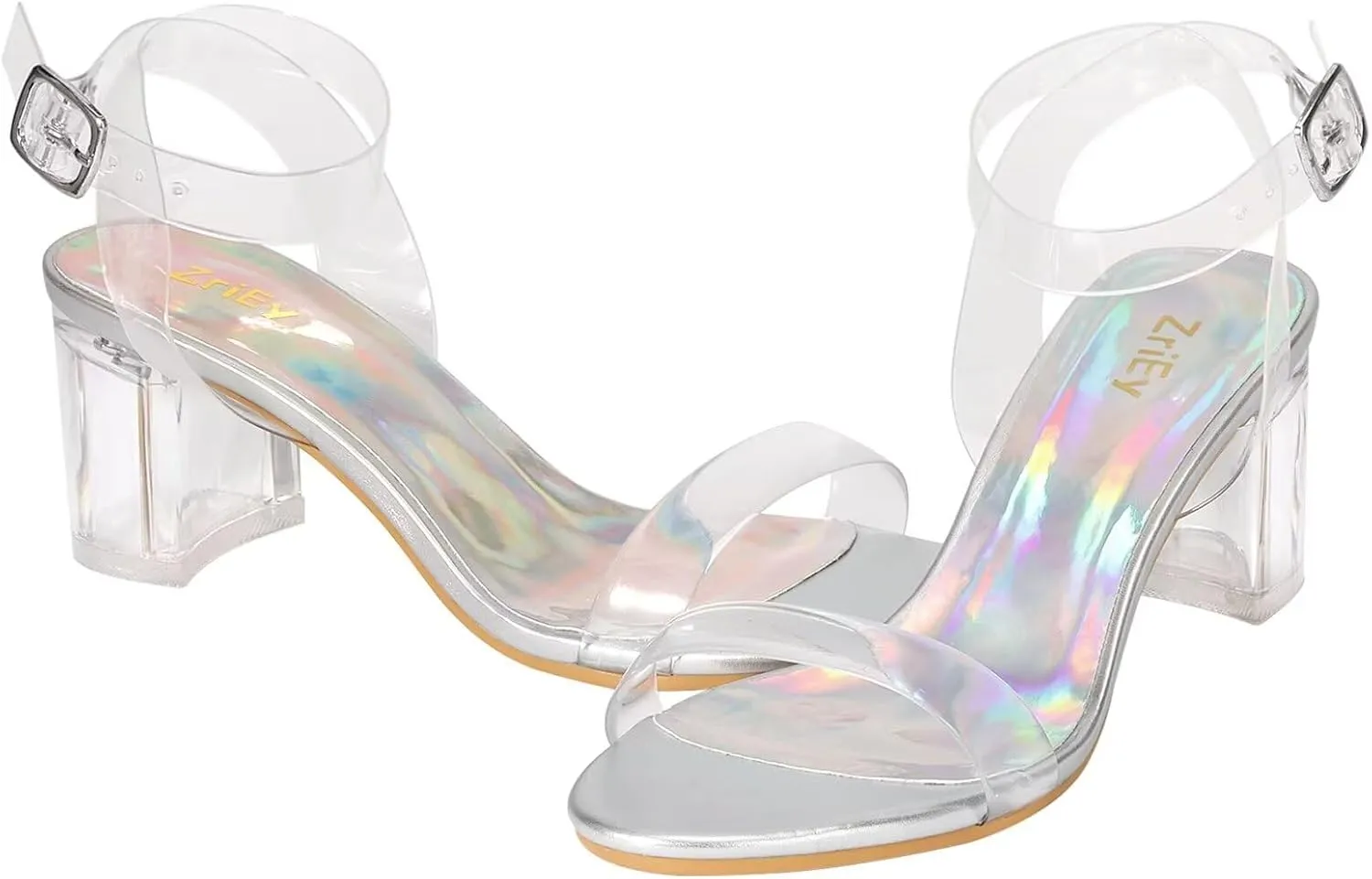 ZriEy Women's Clear Heels Strappy Chunky Block Heeled Sandals 2.2 Inch Open Toe Adjustable Ankle Strap Pump Sandals for Weddings Parties Daily Wear
