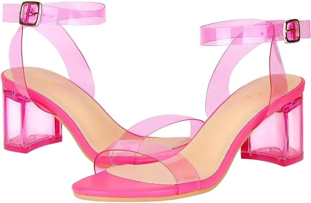 ZriEy Women's Clear Heels Strappy Chunky Block Heeled Sandals 2.2 Inch Open Toe Adjustable Ankle Strap Pump Sandals for Weddings Parties Daily Wear