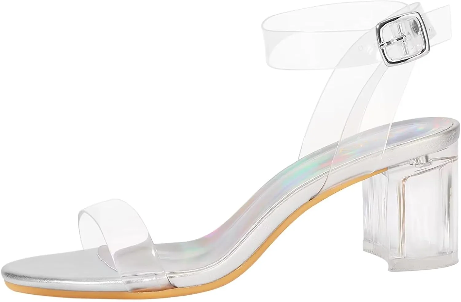 ZriEy Women's Clear Heels Strappy Chunky Block Heeled Sandals 2.2 Inch Open Toe Adjustable Ankle Strap Pump Sandals for Weddings Parties Daily Wear