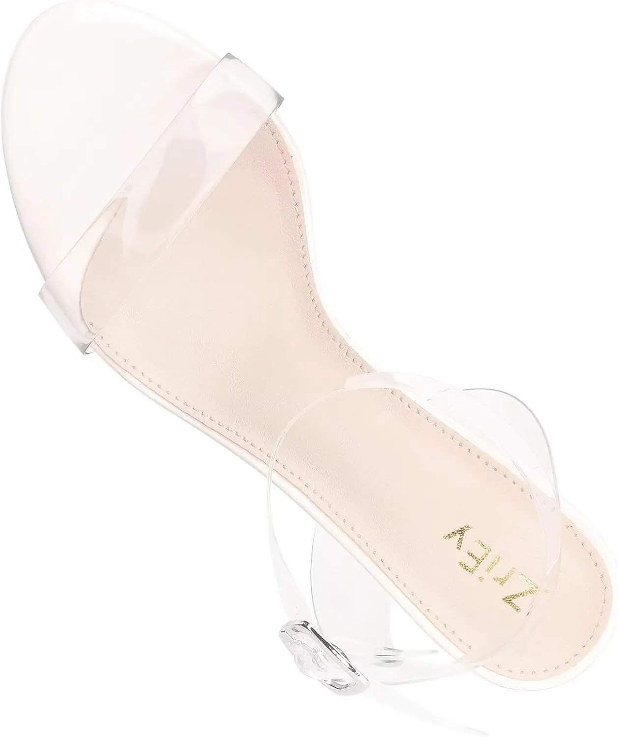 ZriEy Women's Clear Heels Strappy Chunky Block Heeled Sandals 2.2 Inch Open Toe Adjustable Ankle Strap Pump Sandals for Weddings Parties Daily Wear