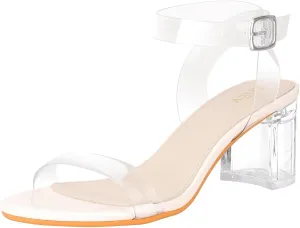 ZriEy Women's Clear Heels Strappy Chunky Block Heeled Sandals 2.2 Inch Open Toe Adjustable Ankle Strap Pump Sandals for Weddings Parties Daily Wear