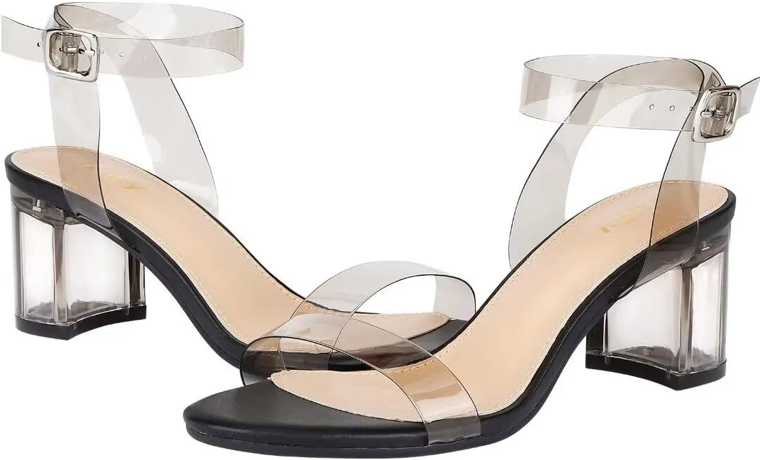 ZriEy Women's Clear Heels Strappy Chunky Block Heeled Sandals 2.2 Inch Open Toe Adjustable Ankle Strap Pump Sandals for Weddings Parties Daily Wear
