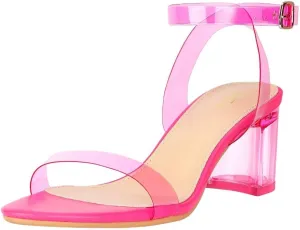 ZriEy Women's Clear Heels Strappy Chunky Block Heeled Sandals 2.2 Inch Open Toe Adjustable Ankle Strap Pump Sandals for Weddings Parties Daily Wear