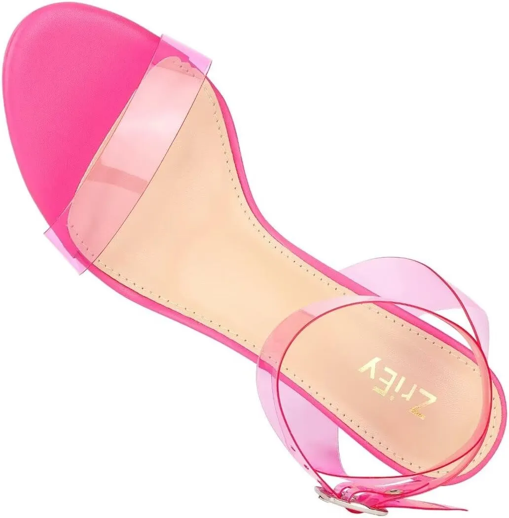 ZriEy Women's Clear Heels Strappy Chunky Block Heeled Sandals 2.2 Inch Open Toe Adjustable Ankle Strap Pump Sandals for Weddings Parties Daily Wear