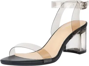 ZriEy Women's Clear Heels Strappy Chunky Block Heeled Sandals 2.2 Inch Open Toe Adjustable Ankle Strap Pump Sandals for Weddings Parties Daily Wear