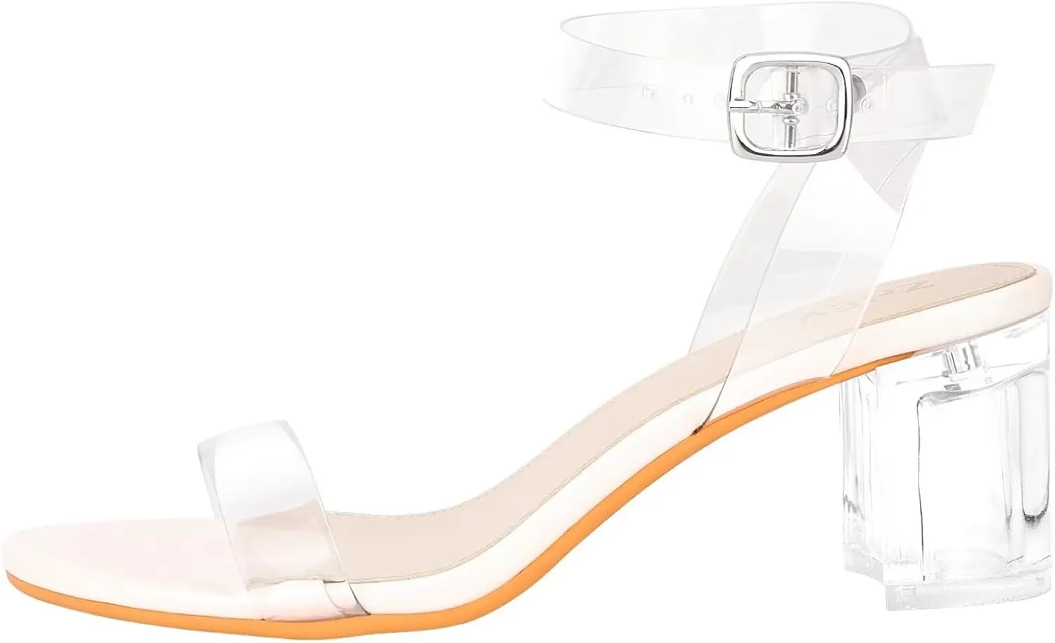 ZriEy Women's Clear Heels Strappy Chunky Block Heeled Sandals 2.2 Inch Open Toe Adjustable Ankle Strap Pump Sandals for Weddings Parties Daily Wear