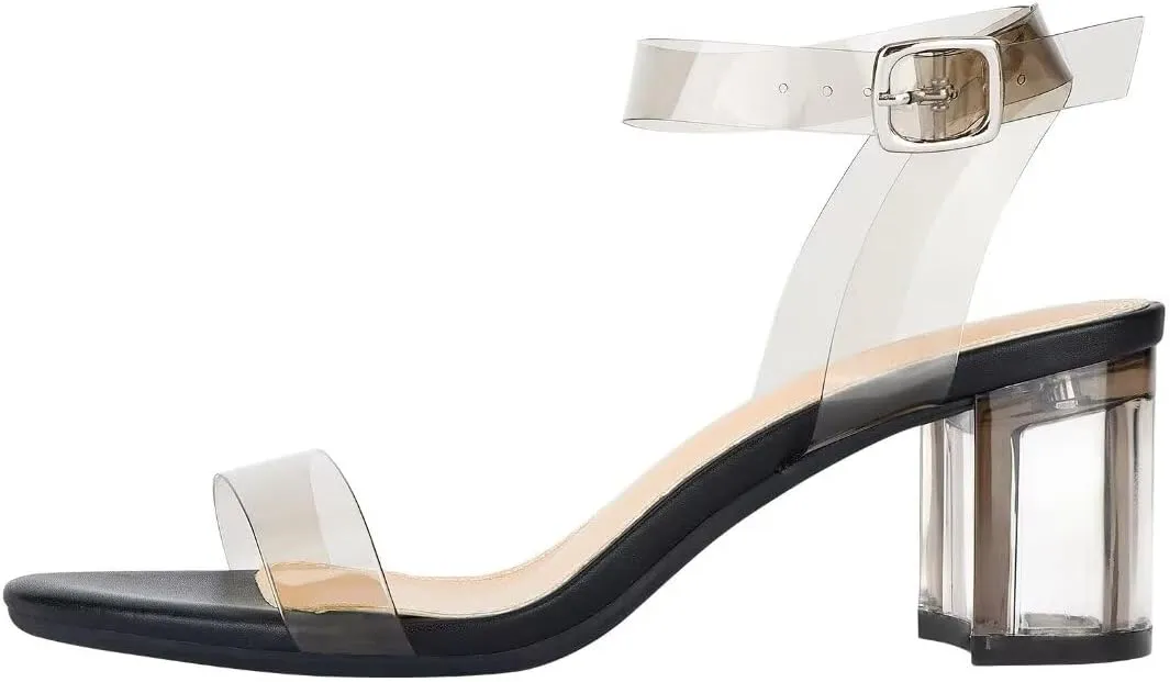 ZriEy Women's Clear Heels Strappy Chunky Block Heeled Sandals 2.2 Inch Open Toe Adjustable Ankle Strap Pump Sandals for Weddings Parties Daily Wear