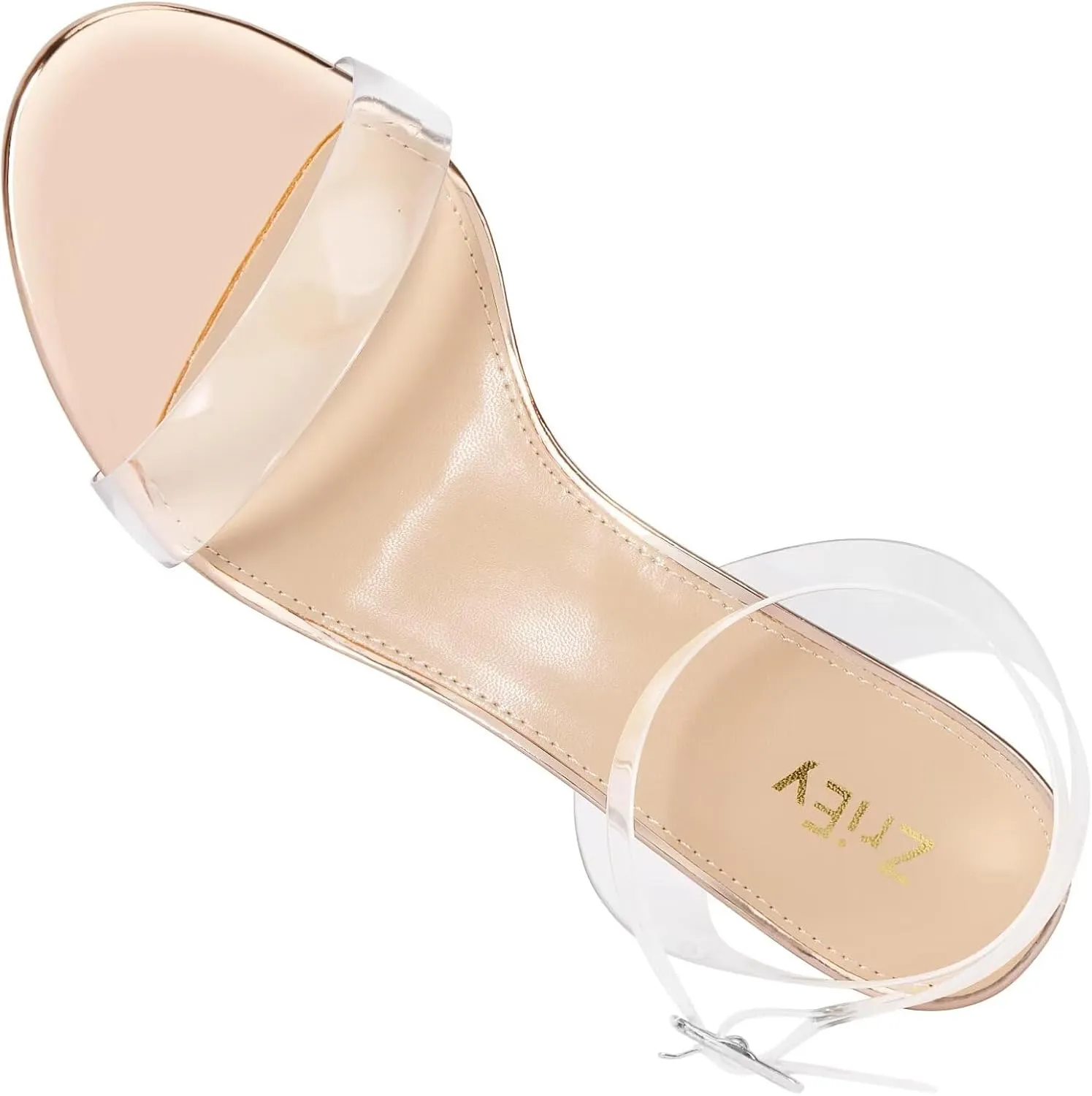ZriEy Women's Clear Heels Strappy Chunky Block Heeled Sandals 2.2 Inch Open Toe Adjustable Ankle Strap Pump Sandals for Weddings Parties Daily Wear