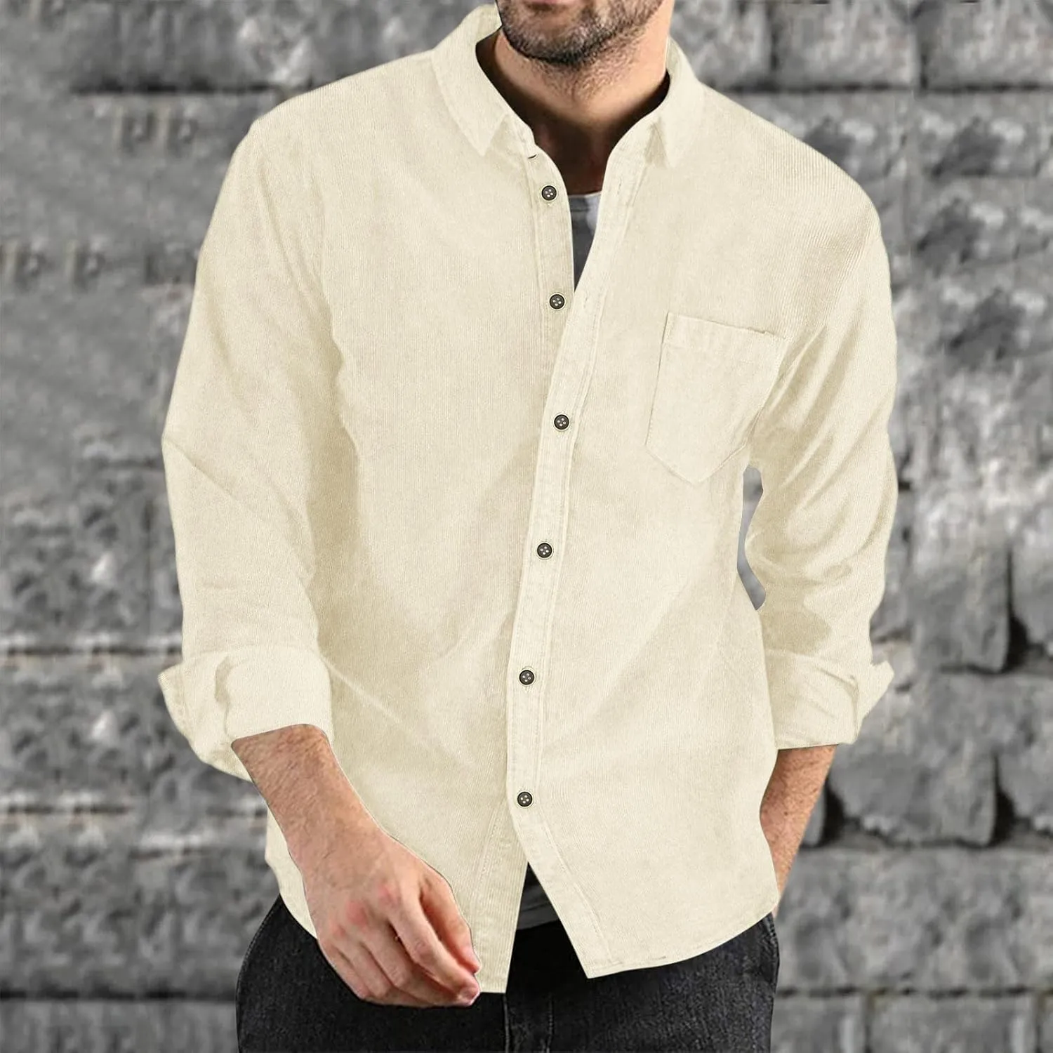 ZYXTIM Mens Corduroy Shirts Button Down Lapel Cargo Shirts Long Sleeve Casual Work Tops Hiking Fishing Camping Trave Tops