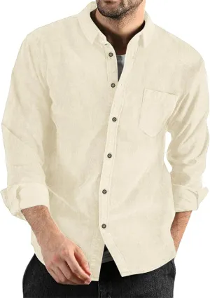 ZYXTIM Mens Corduroy Shirts Button Down Lapel Cargo Shirts Long Sleeve Casual Work Tops Hiking Fishing Camping Trave Tops